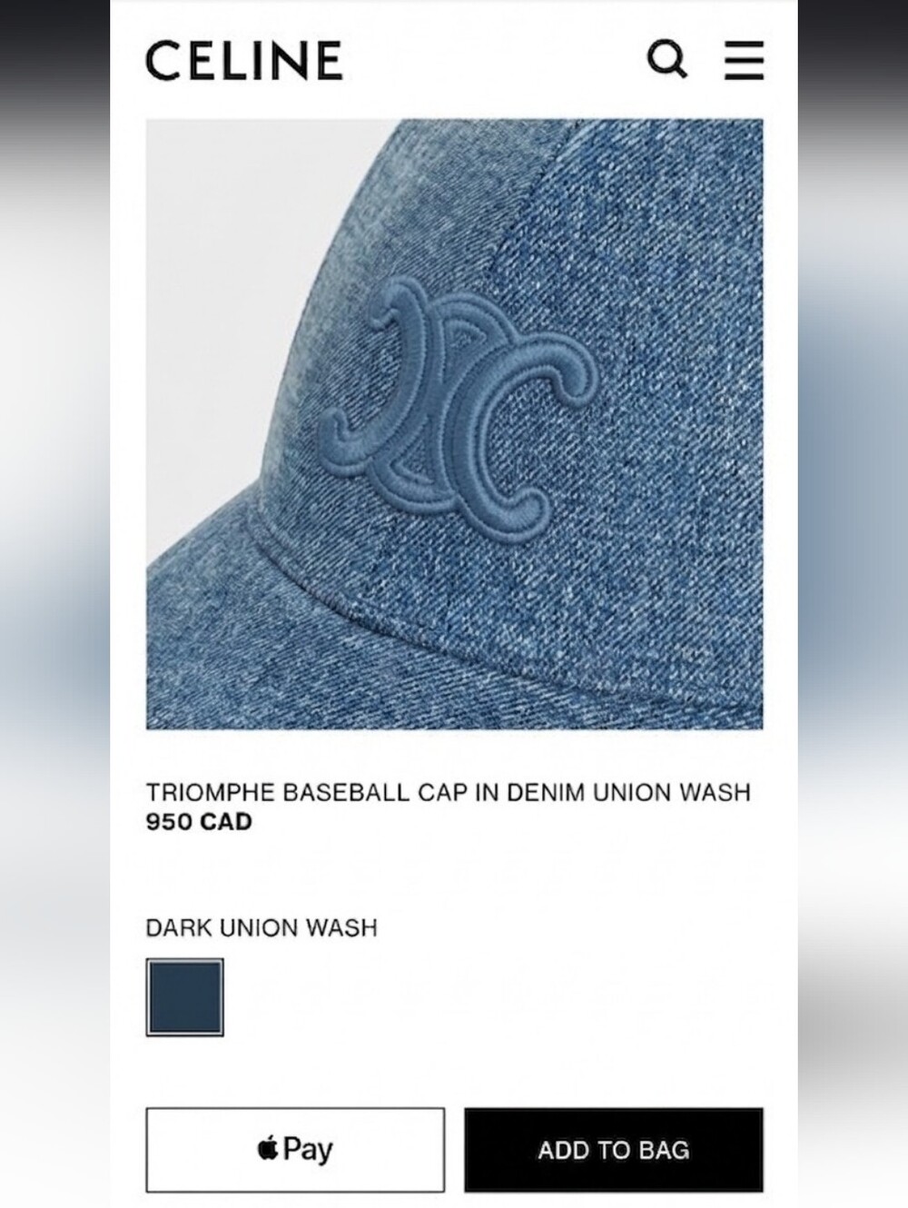 🔥NWT‼️✨ CELINE ✨ Authentic Denim Blue Triomphe Baseball Cap Hat - Unisex - Picture 12 of 12